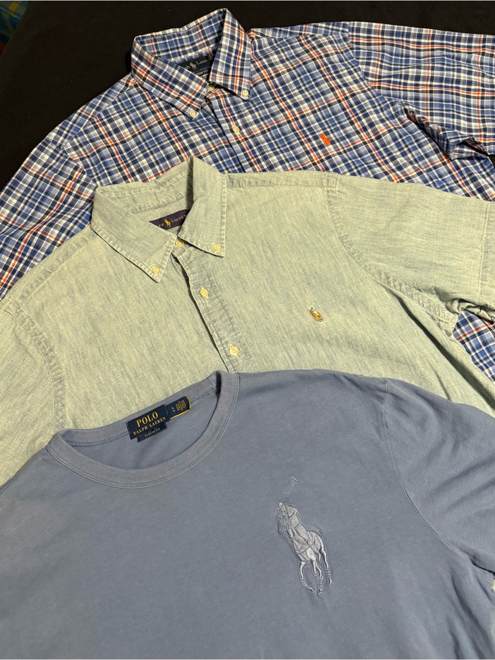 Ralph Lauren Polo Lot Of 3 Men’s Large Big Pony T Shirt & 2 Button Up Shirts